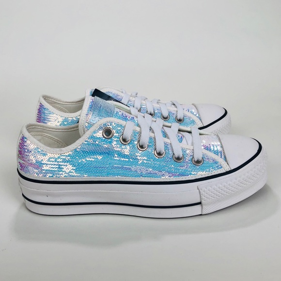 Converse Ctas Sequin Silver Platform Low Top - Picture 2 of 8